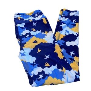 LuLaRoe Blue and Yellow Cloud Bird Leggings